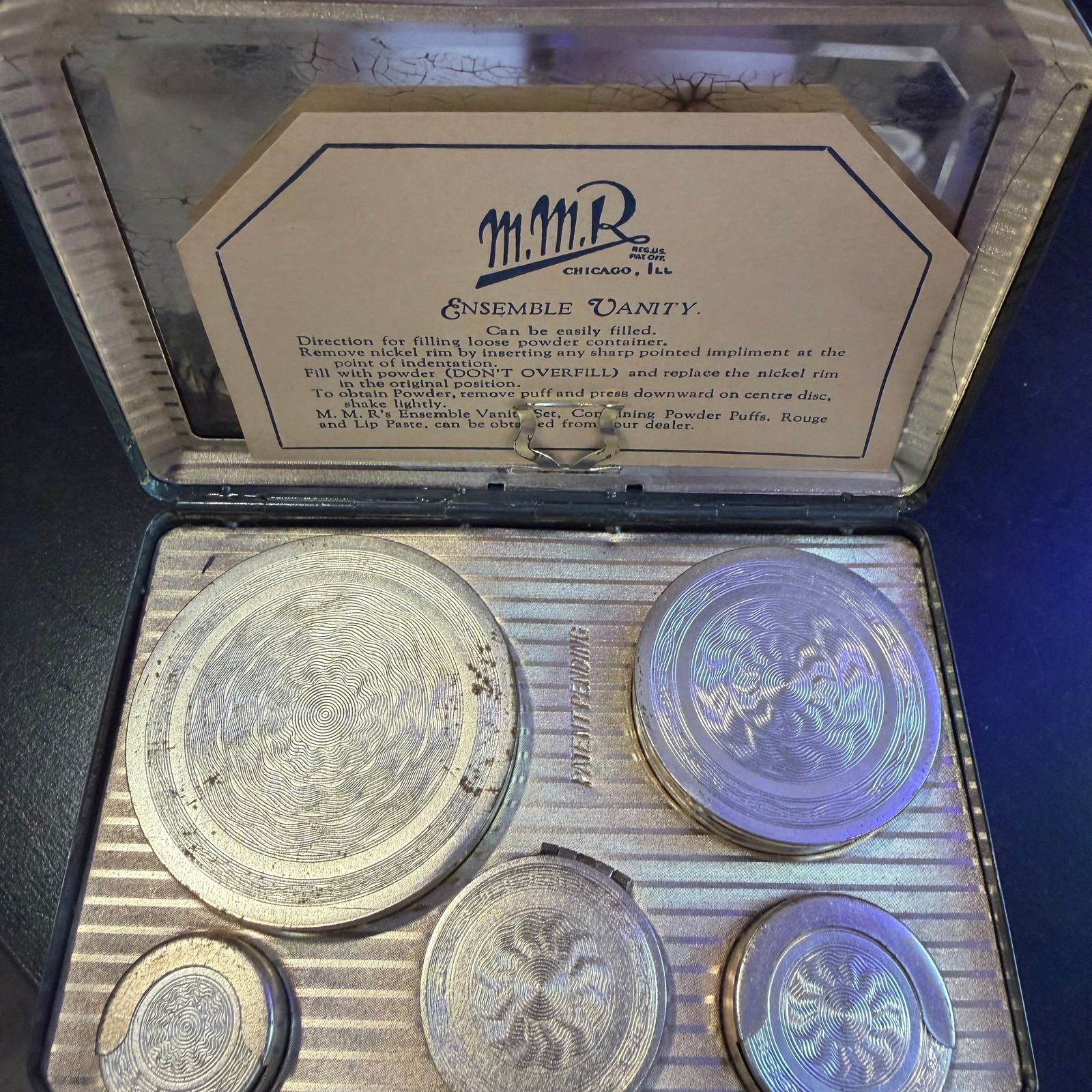 Vintage 1920’s M.M.R Silver Ensemble Vanity Like New With Original Tag - Image 1