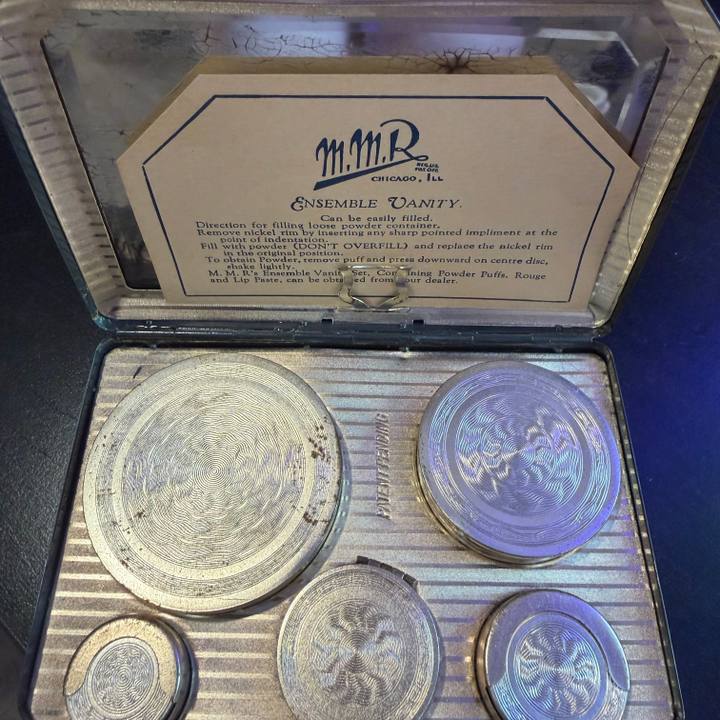 Vintage 1920’s M.M.R Silver Ensemble Vanity Like New With Original Tag